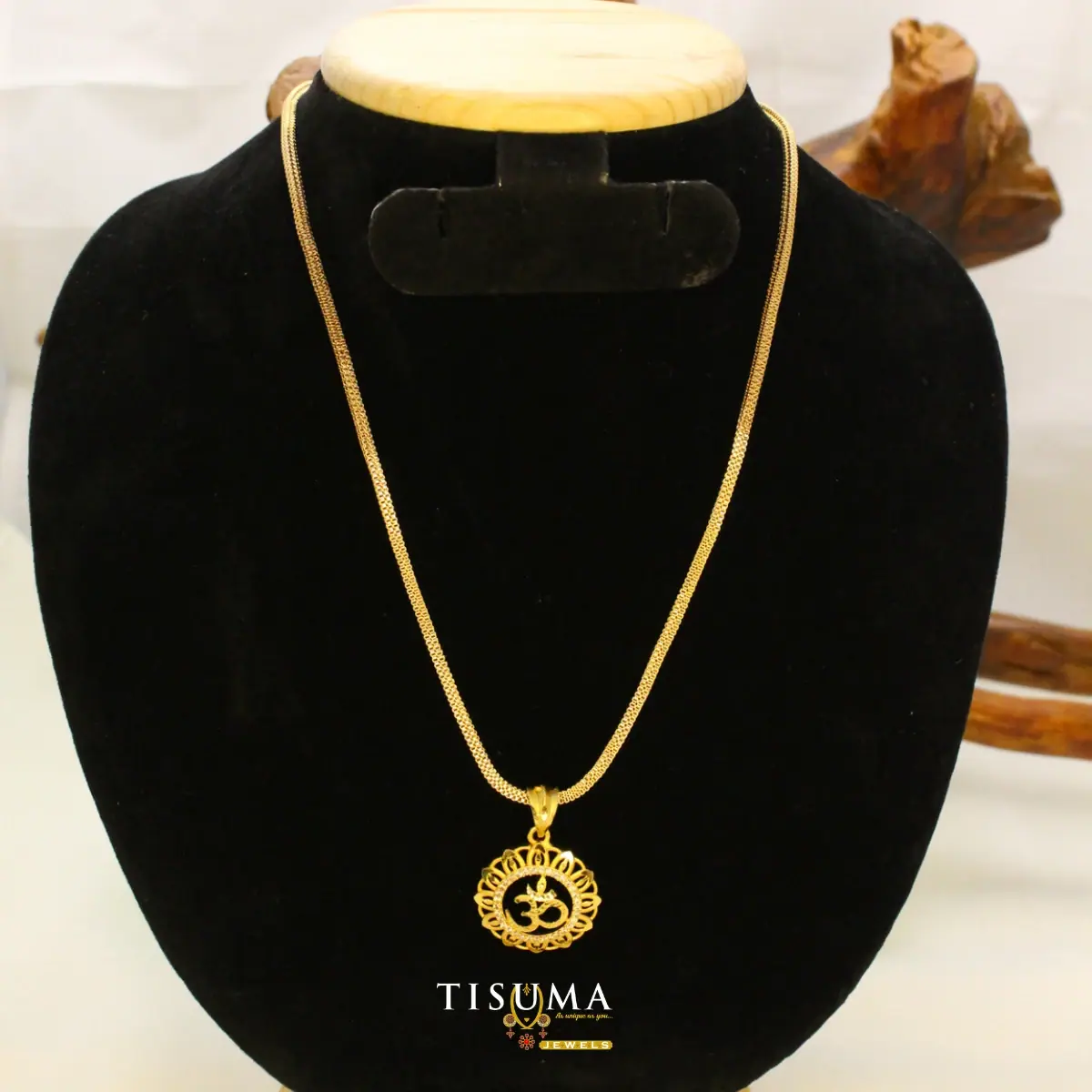 Traditional South Indian Gold Plated Sacred Om Sunburst Medallion Motif Dollar Pendant with Textured Chain for Women and Men
